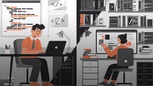 a web developer and a web designer working on their respective projects
